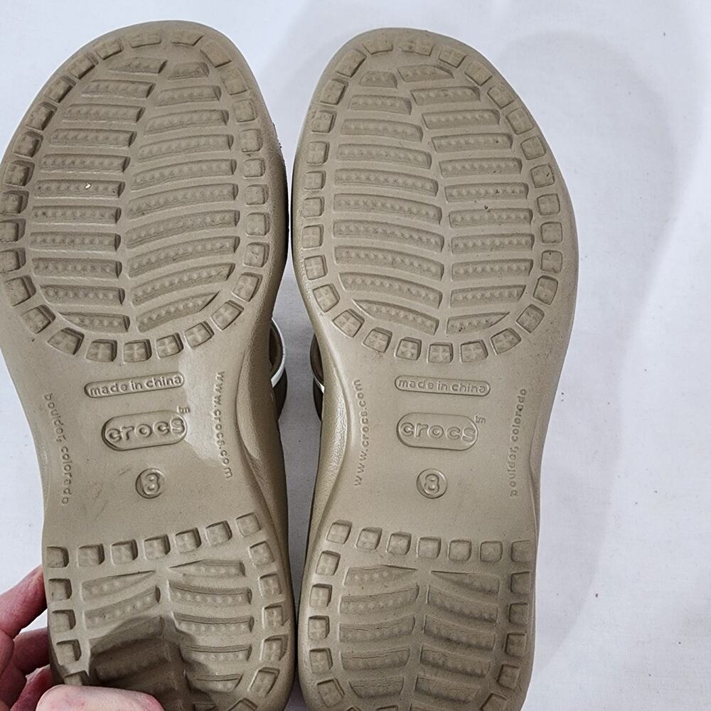 Crocs Women’s Cleo III T Strap Comfort Sandals Slip On Casual White Taupe Size 8 - Picture 11 of 12